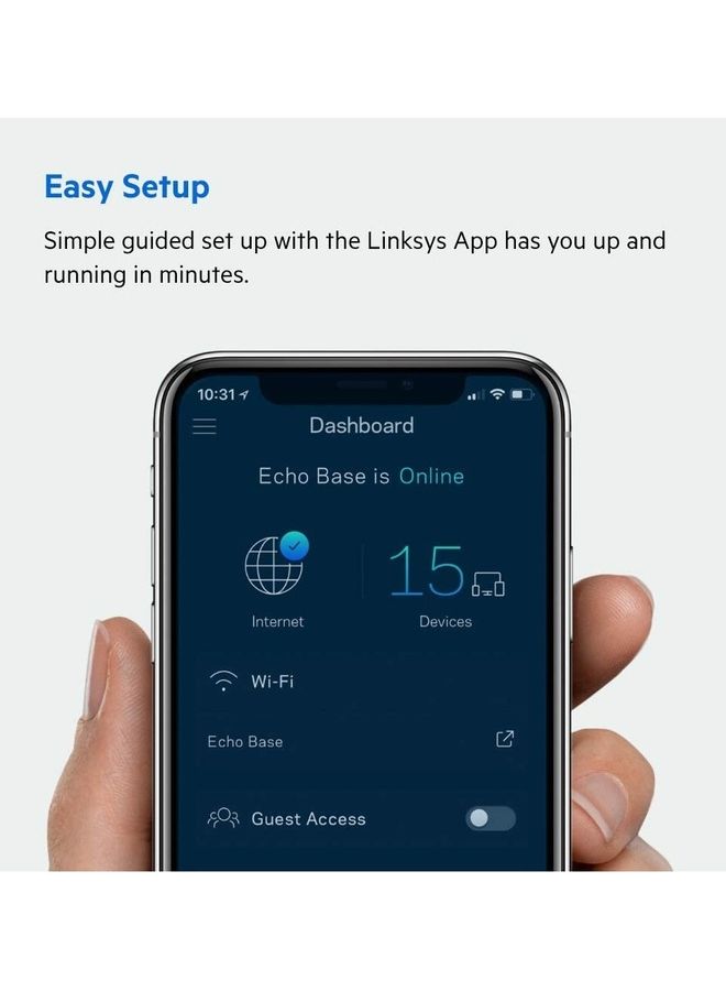 لينكسيس - راوتر فيلوب ثلاثي النطاق بنظام واي فاي 6 شبكي (AX4200) لتغطية المنزل بالكامل من قطعتين طراز MX8400 لون أبيض - Image 1