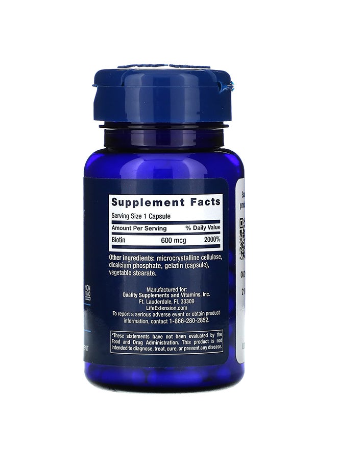Life Extension Biotin 600mcg - 100 Capsules - Image 2