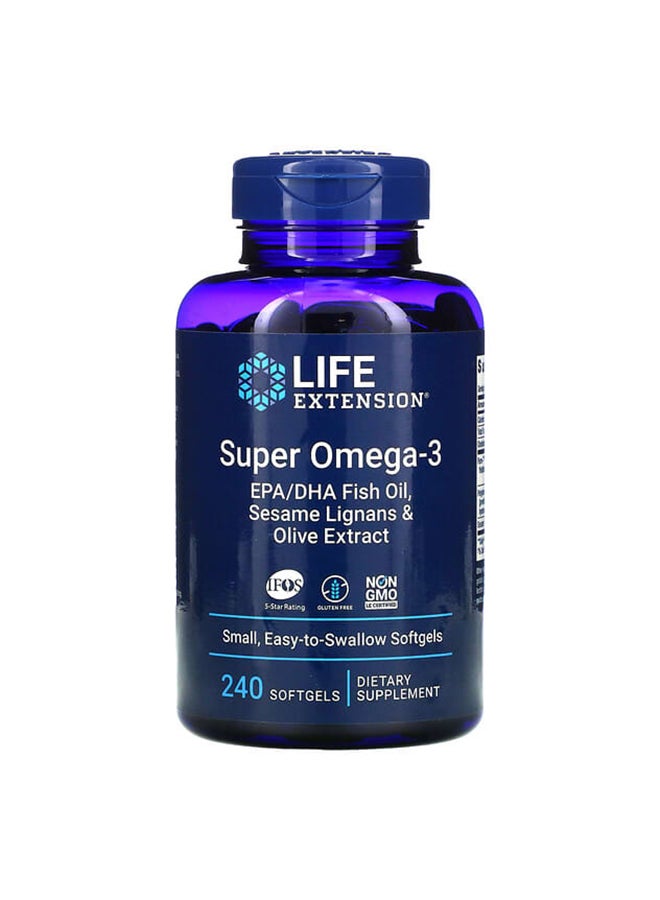 Life Extension Pack Of 2 Super Omega-3 EPA/DHA with Sesame Lignans And Olive Extract Dietary Supplement - 240 Softgels - Image 1