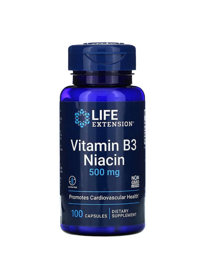 لايف إكستنشن عبوة كبسولات مكمل غذائي فيتامين B3 نياسين بتركيز 500 مجم - 100 كبسولة - Image 1