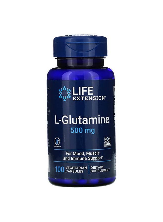 Life Extension L-Glutamine Dietary Supplement 500mg - 100 Vegetarian Capsules - Image 1