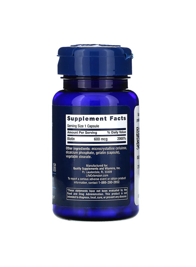 Life Extension - Biotin 600mcg - 100 Capsule - Image 1
