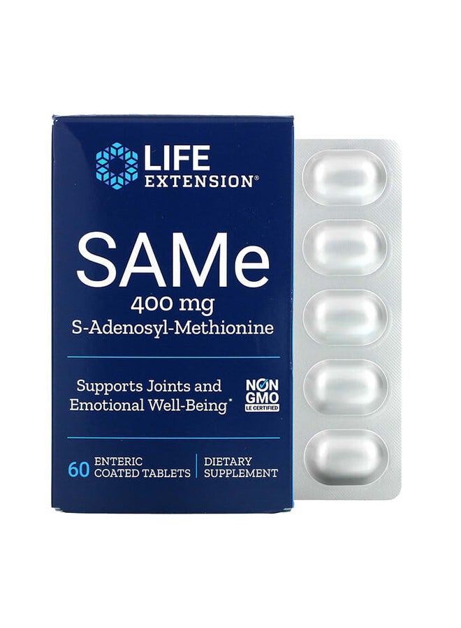 Life Extension SAMe Support Joint Health And Emotional Well Being - 60 Enteric Coated Tablets 
