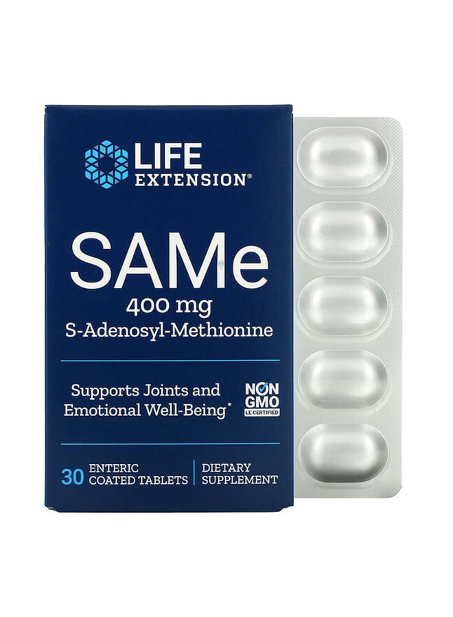 Life Extension SAMe Support Joint Health And Emotional Well Being - 30 Enteric Coated Tablets 400 mg  - Image 1