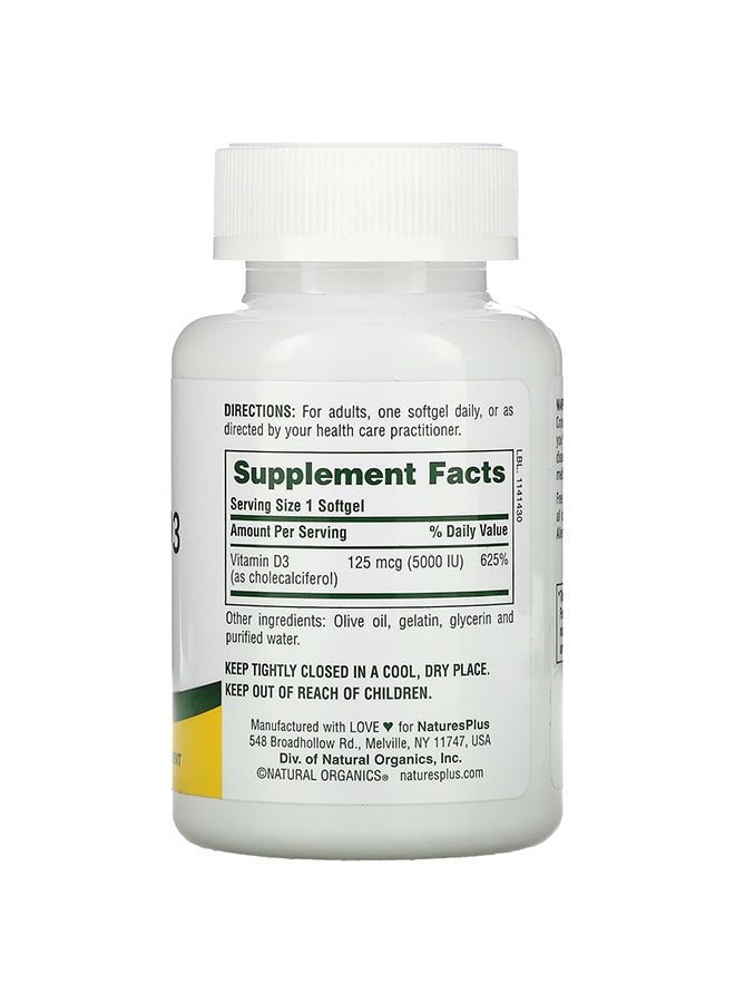 Nature's Plus Vitamin D3 5000 IU - 60 Softgels - Image 2