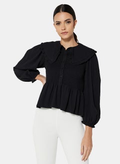 GHOSPELL Ruffle Trimmed Top Black  - Image 1