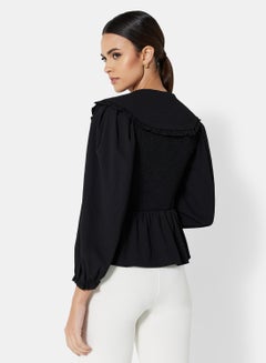 GHOSPELL Ruffle Trimmed Top Black  - Image 2