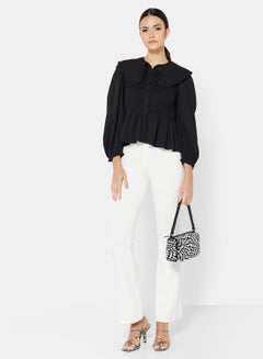 GHOSPELL Ruffle Trimmed Top Black  - Image 4