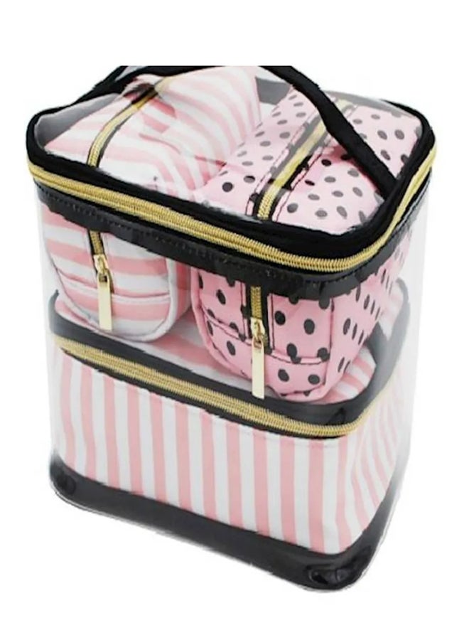 4-Piece Cosmetic Bags Set Clear/Black/Pink - Image 1