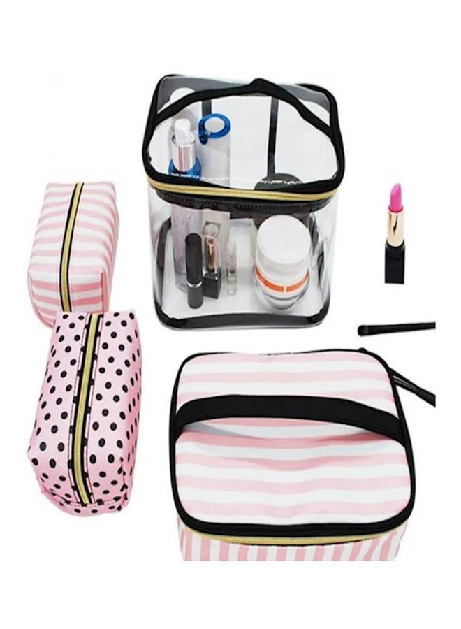 4-Piece Cosmetic Bags Set Clear/Black/Pink - Image 3