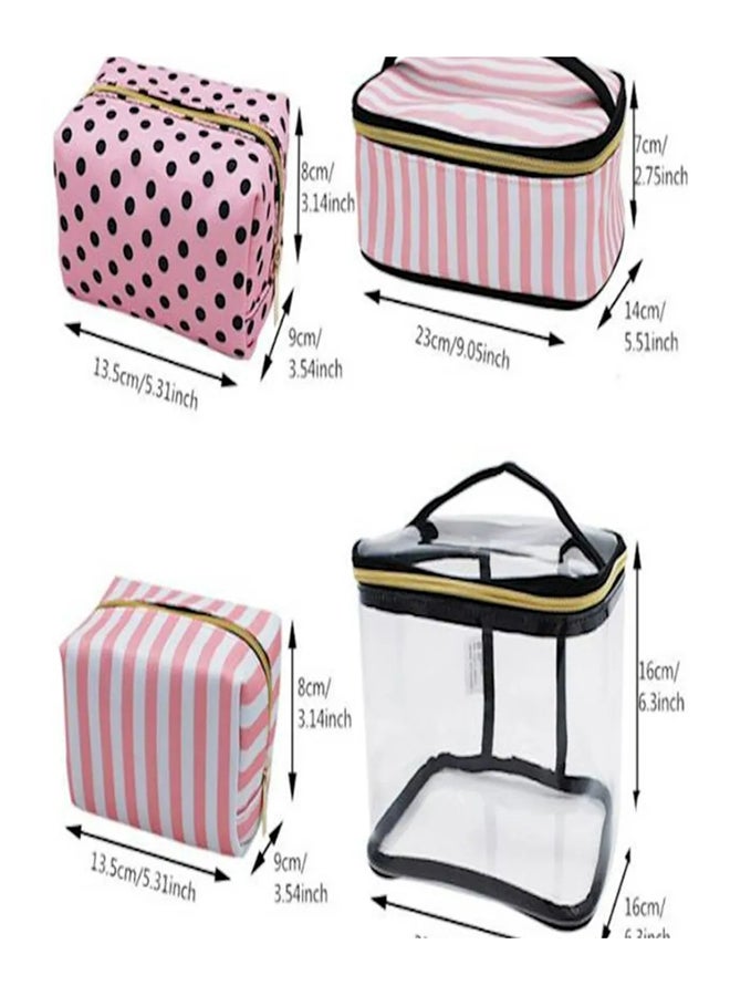 4-Piece Cosmetic Bags Set Clear/Black/Pink - Image 4