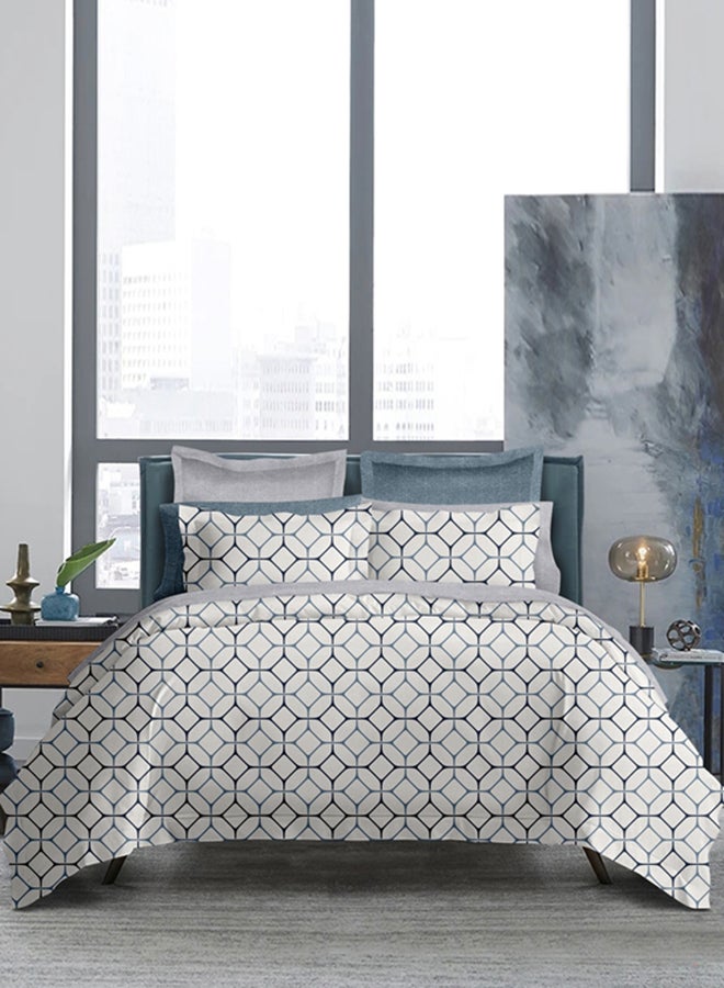 Amal Fitted Bedsheet Set Super King Size Microfiber Light Weight Extra Soft Feel Everyday Use 90 GSM 1 Bed Sheet And 2 Pillow Cases White/Grey Lattice Color Polyester White/Grey Lattice