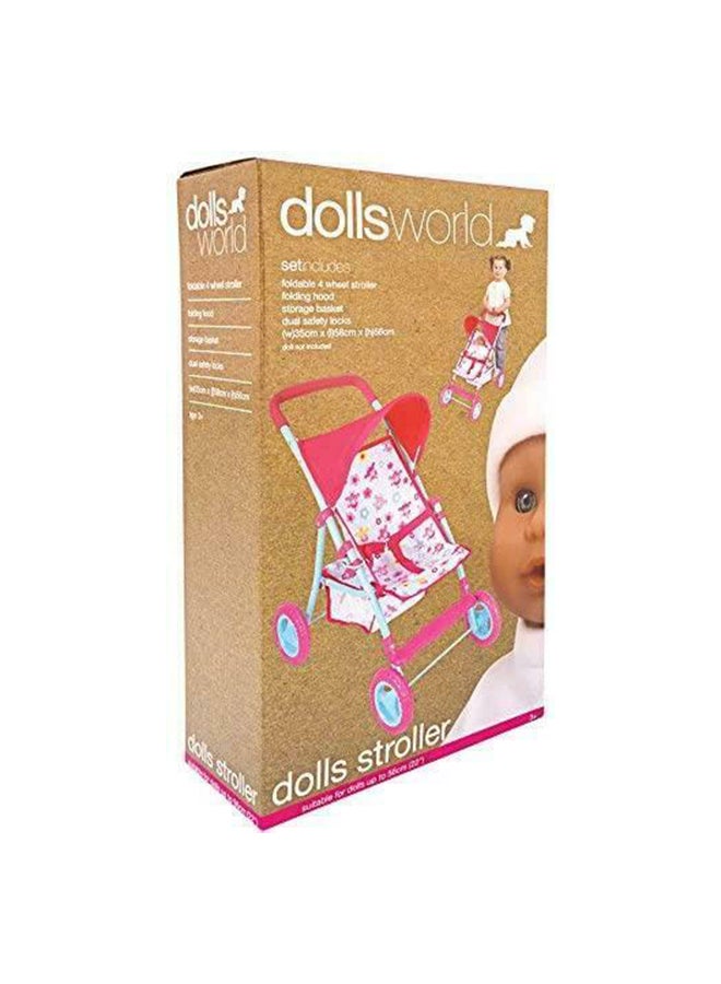 دولز وورلد عربة أطفال قابلة للطي بأربع عجلات للدمى - Image 1