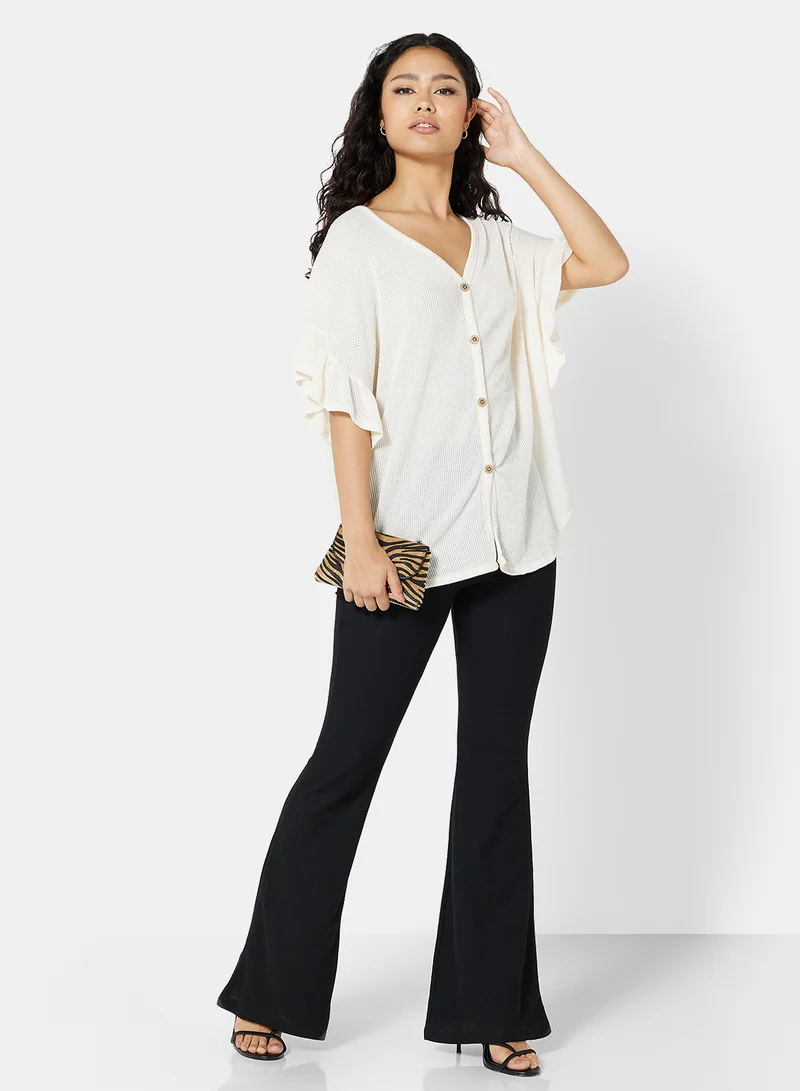 FOREVER 21 Knit V Neck Blouse Ivory