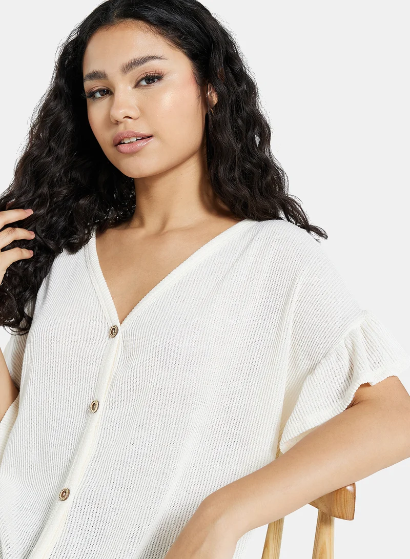 FOREVER 21 Knit V Neck Blouse Ivory
