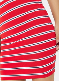 TOMMY JEANS Striped Bodycon Skirt Deep Crimson/Multi  - Image 3