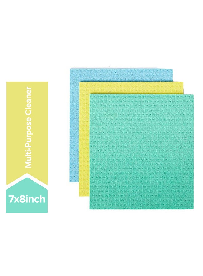 Full Circle 3-Piece Squeeze Cellulose Cleaning Cloth Set Green/Blue/Yellow 7 x 8inch