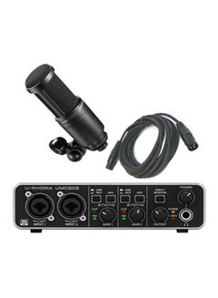 Behringer U-Phoria Umc 202Hd 2x2 USB Audio Interface, Audio-Technica AT2020 & Cable Xlr 4655429242 Black/Grey/White 4655429242 Black/Grey/White