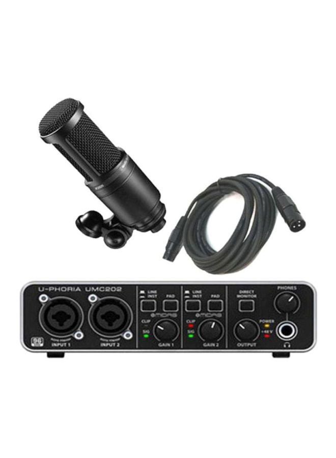 behringer - Behringer U-Phoria Umc 202Hd 2x2 USB Audio Interface, Audio-Technica AT2020 & Cable Xlr 4655429242 Black/Grey/White 4655429242 Black/Grey/White - Image 1