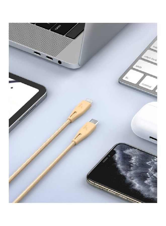 RAVPOWER RP-CB1018 Type-C To Lightning Cable Gold  - Image 4