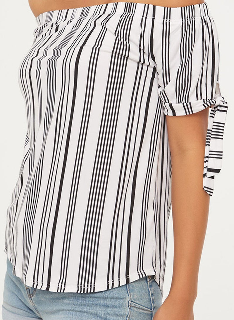 Ardene Off The Shoulder Tie Sleeves Top White/Black  - Image 3