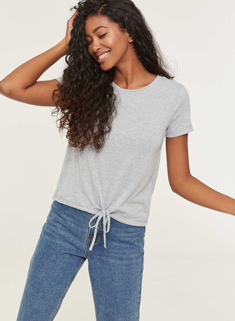 Ardene Short Sleeves Top With Draw Cord Grey  - Image 1