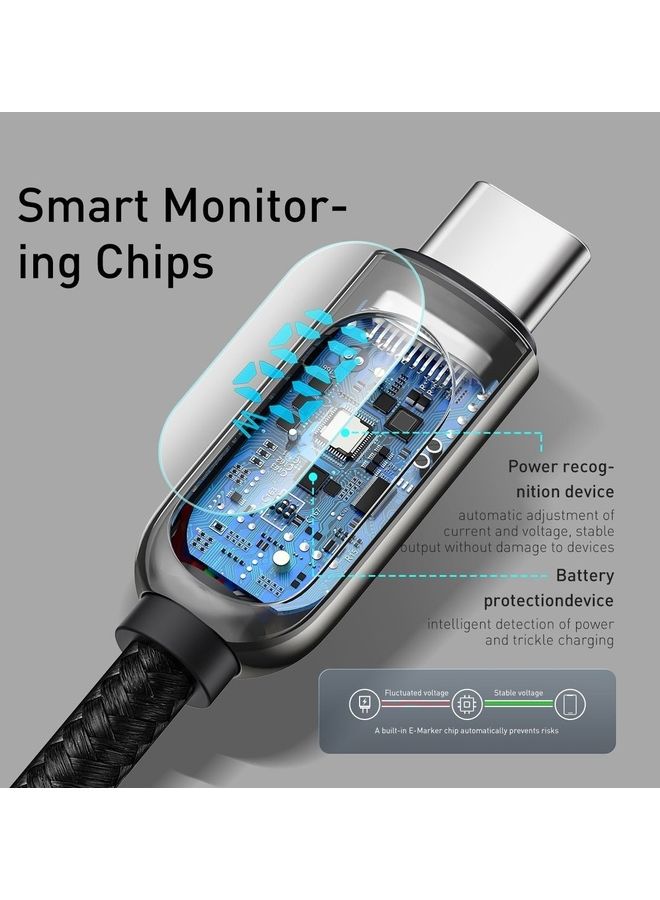 Baseus USB C 100W Cable LED Display USB Type C Cable For iPhone 15 Pro/Max,Plus,iPad Pro, MacBook, Xiaomi 10,Huawei, Samsung 5A Fast Charging Charger USBC USB-C Data Cable Type-C Wire Cord (1M,Black) Black - Image 3