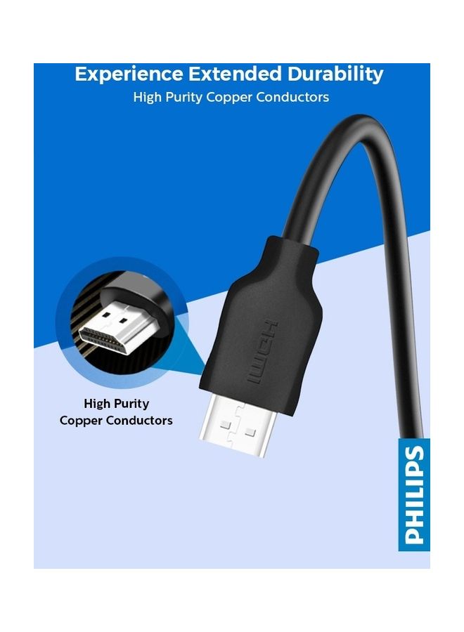 Philips Hdmi Cable 2.0 4K 2M, High Quality Hd Cable with Ethernet, 4K at 30Hz, Type A Connectors, 3D Support, Tangle-Free and Weatherproof Design, Ideal for TV, Monitor, PS4 and Laptop - Black - Image 4