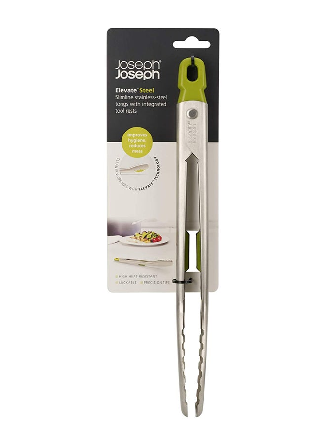 Joseph Joseph - Elevate Slimline Tongs Silver/Green 31.5x2.8x5.5cm - Image 1