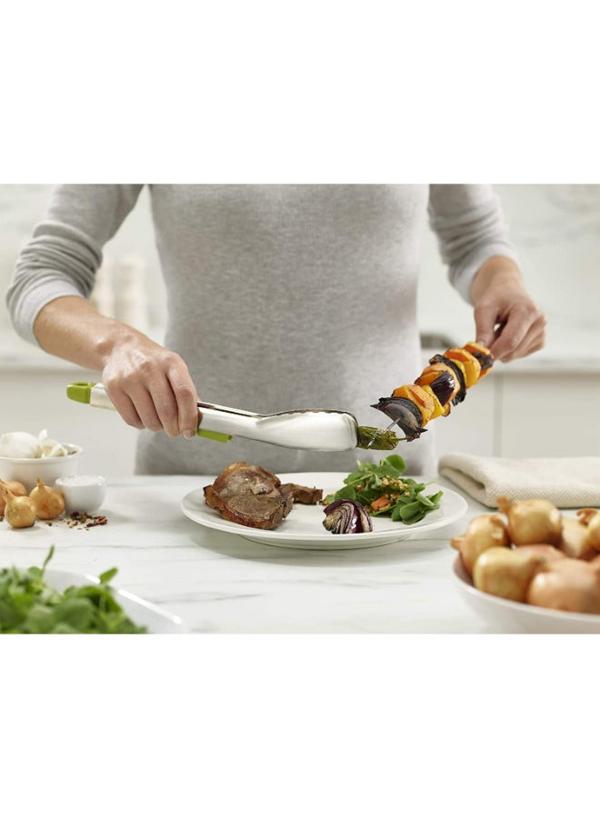 Joseph Joseph - Elevate Slimline Tongs Silver/Green 31.5x2.8x5.5cm - Image 1