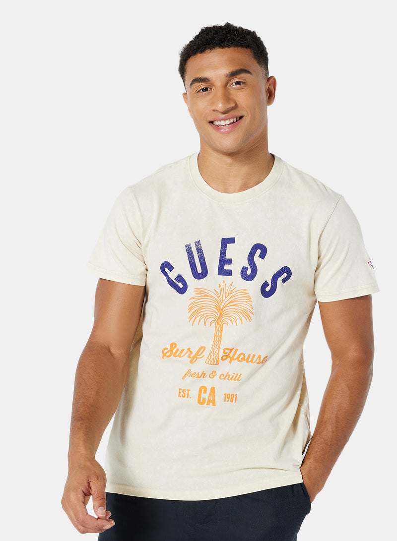 GUESS - Palm Graphics T-Shirt Beige - Image 1