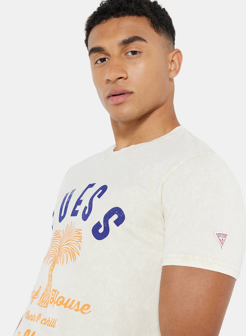 GUESS - Palm Graphics T-Shirt Beige - Image 1