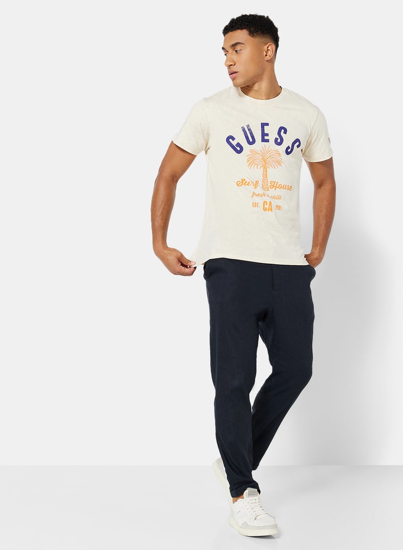 GUESS - Palm Graphics T-Shirt Beige - Image 1