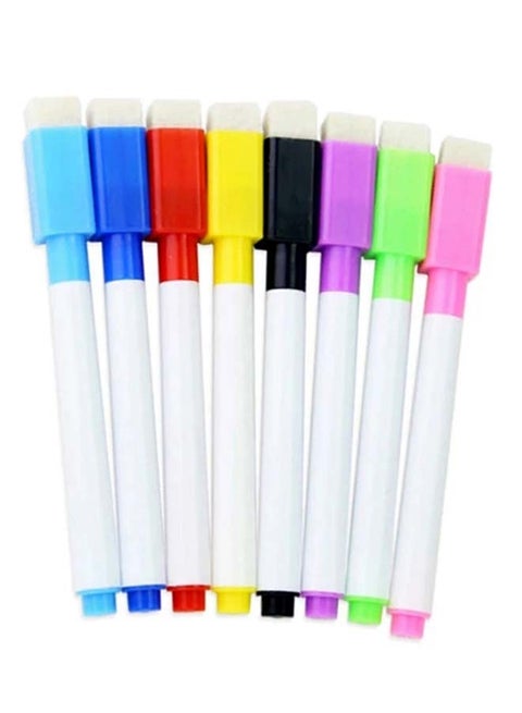 8-Piece Ease Dry Marker White Board Pens With Eraser Cap Multicolour