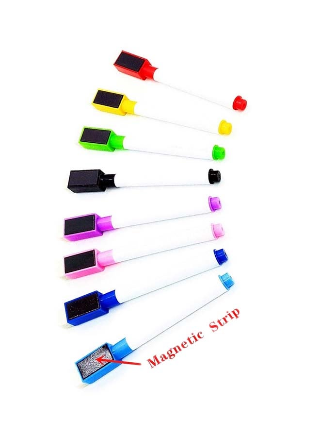 8-Piece Ease Dry Marker White Board Pens With Eraser Cap Multicolour