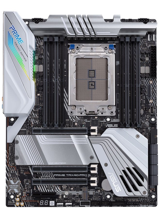 PRIME TRX40-PRO (AMD TRX40) ATX Motherboard sTRX4 For 3rd Gen Ryzen Threadripper 16 Power Stages, DDR4 4666+ MHz (O.C.), Triple PCIe 4.0 M.2s, USB 3.2 Gen 2 Type-C Aura Sync RGB 12.9.6inch Silver/Black/Grey
