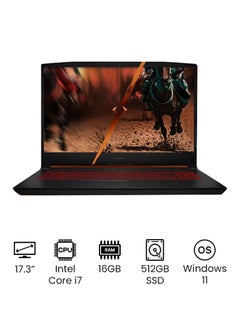 Katana GF76 11UC Gaming Laptop With 15.6-Inch Full HD Display, Core i7-11800H Processor / 16GB RAM / 512GB SSD / 4GB NVIDIA GeForce RTX3050 Graphics / Windows 11 /International Version English Black