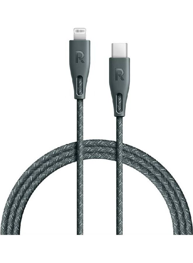 RAVPOWER RP-CB1018 Type-C To Lightning Cable 2m Nylon Green - Image 1