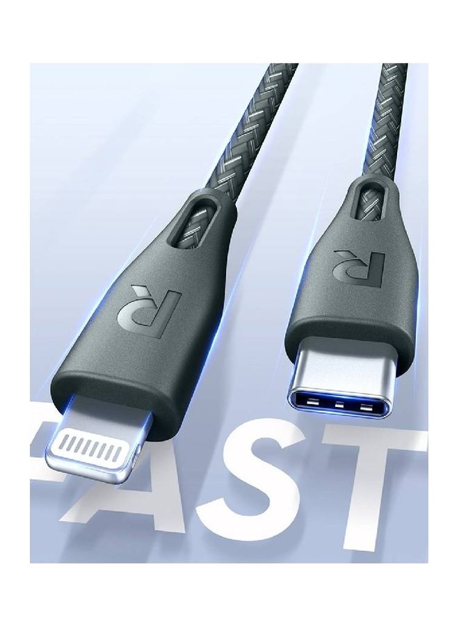 RAVPOWER RP-CB1018 Type-C To Lightning Cable 2m Nylon Green - Image 3