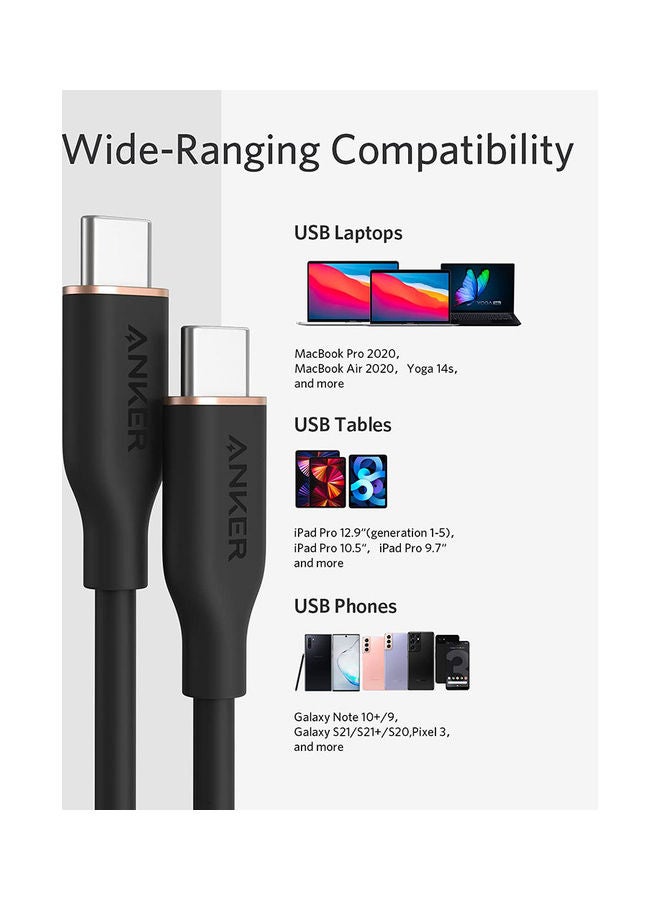 Anker - PowerLine III Flow USB-C to USB-C Cable 100W (1.8m/6ft) Black - Image 1