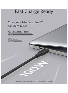 آنكر كابل باور لاين III فلو من منفذ USB-C إلى منفذ USB-C بقدرة 100 وات (بطول 0.9 م/ 3 أقدام) أسود  - Image 3