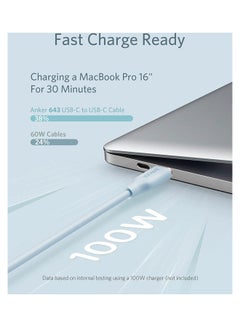 آنكر كابل باور لاين III فلو من منفذ USB-C إلى منفذ USB-C بقدرة 100 وات (بطول 1.8 م/ 6 أقدام) أزرق  - Image 5
