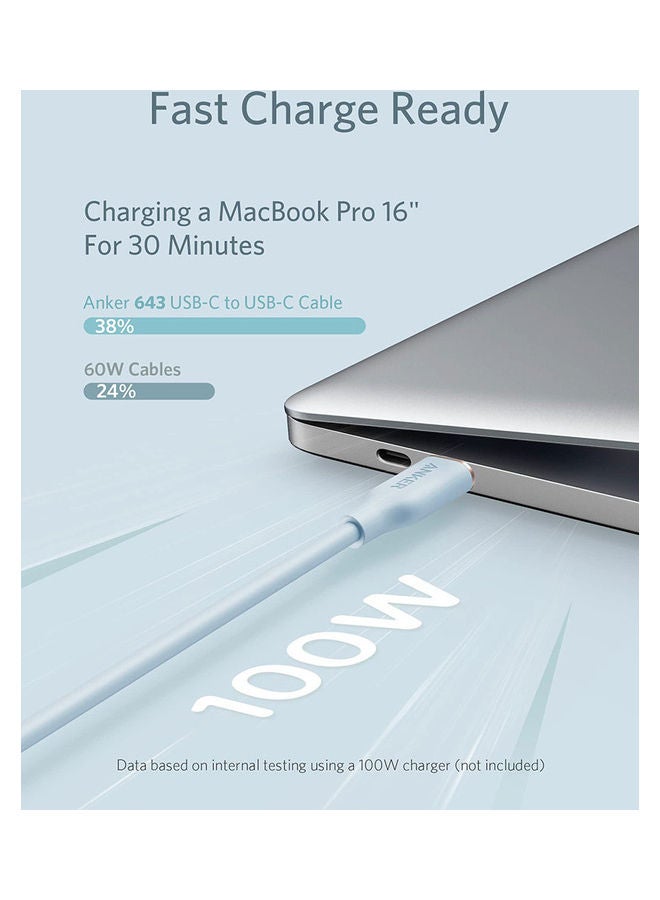 آنكر - كابل باور لاين III فلو من منفذ USB-C إلى منفذ USB-C بقدرة 100 وات (بطول 1.8 م/ 6 أقدام) أزرق - Image 1