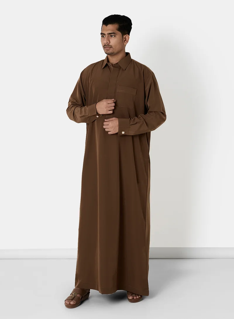 SIVVI for SAQR Premium Chest Pocket Saudi Kandora Dark Brown