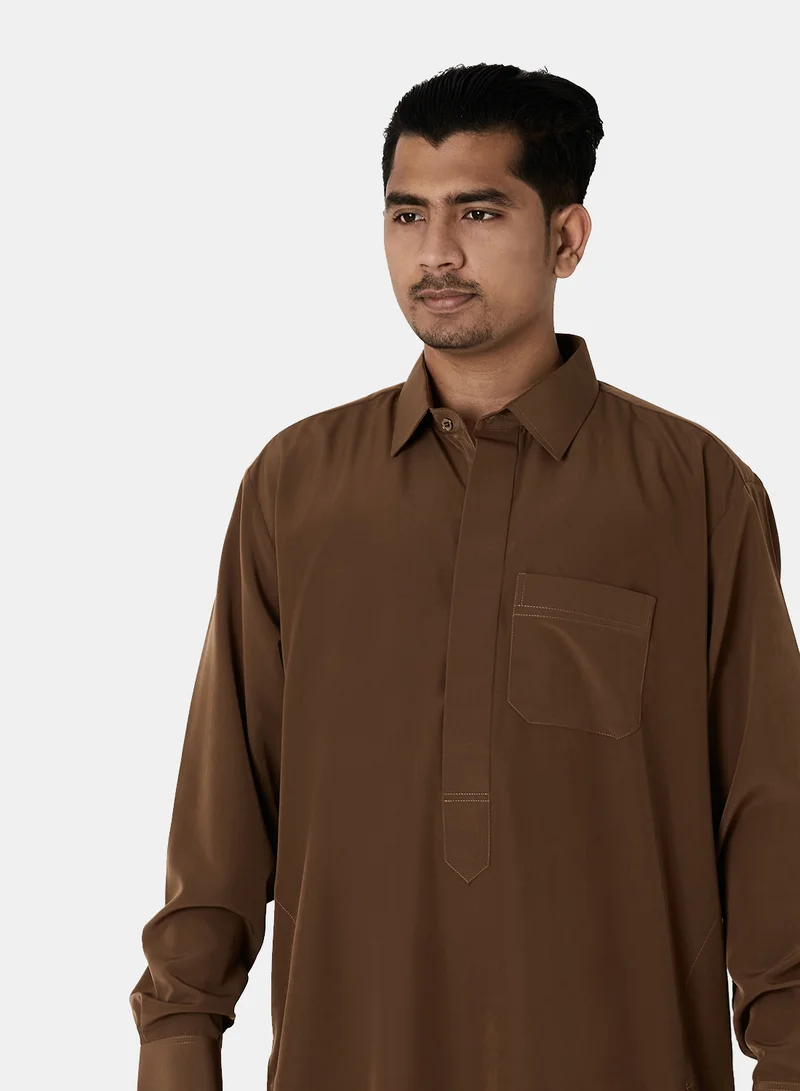 SIVVI for SAQR Premium Chest Pocket Saudi Kandora Dark Brown