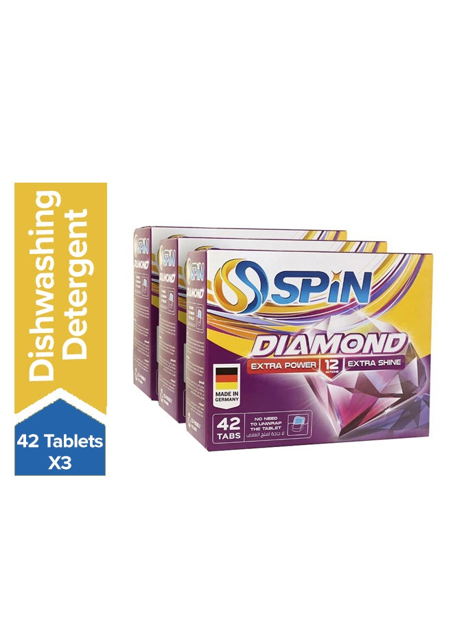 Spin Diamond Dishwashing Pack Of 3, 42 Tablets