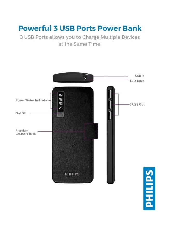 11000 mAh Portable Power Bank with LED Battery Display Black