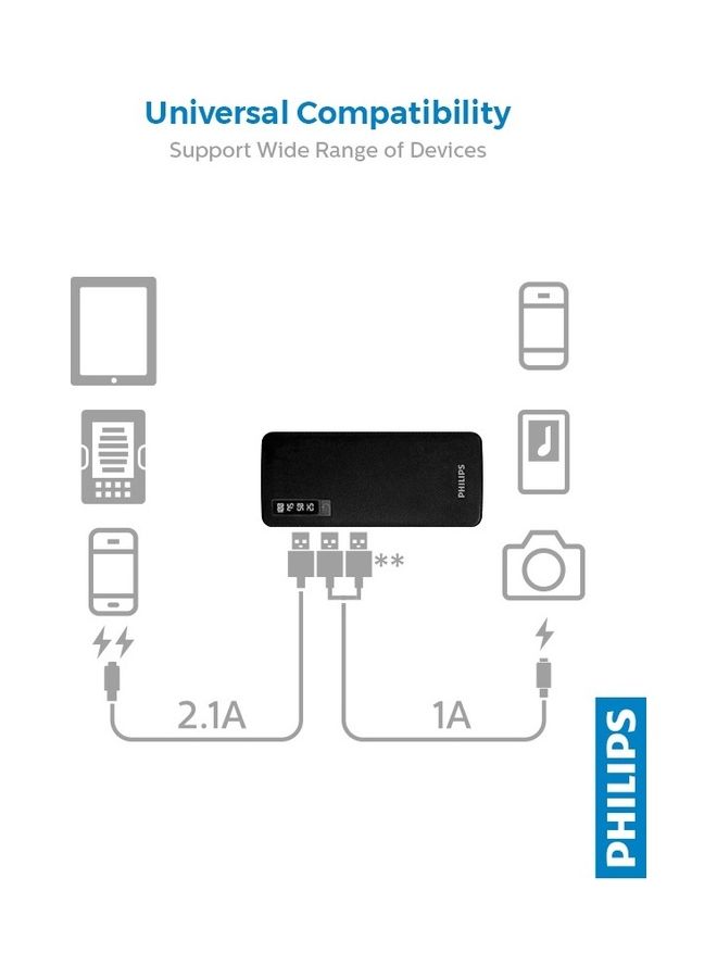 11000 mAh Portable Power Bank with LED Battery Display Black