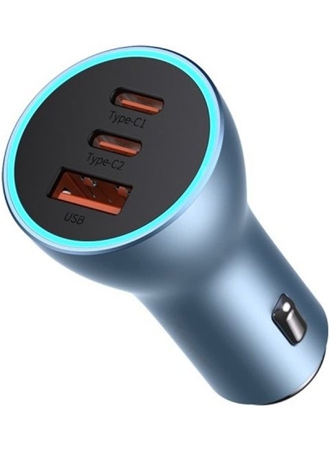 65W Fast Car USB Charger Adapter 3 Ports Car Mobile Phone Fast Charging Socket Plug with PD USB C Port & Quick Charge 3.0 Compatible with iPhone 14 Pro Max/14 Pro/13 Pro, iPad Pro, MacBook Blue
