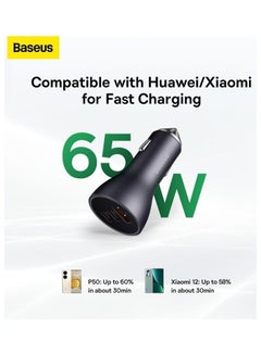 بيسوس "محول شاحن سيارة سريع للهواتف المحمولة بمنفذ USB C بقدرة 65 وات من 3 منافذ مع تقنية PD وتقنية الشحن السريع 3.0 متوافق مع هاتف آيفون 14 برو ماكس/14 برو/13 برو وجهاز آي باد برو وماك بوك أسود" أسود  - Image 3